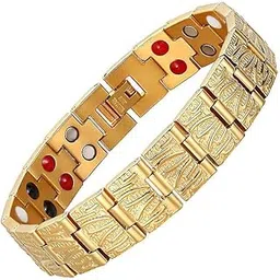 Royaleclassic Stainless Steel Magnetic Health Energy Bracelet For Mens & Boys (Gold)-picture-18