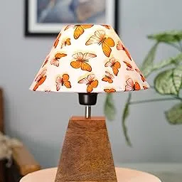 Homesake Pyramid Modern Table Incandescent Lamp, Wooden Base Modern Fabric Incandescent Lampshade For Home Office Cafe Restaurant, (Cone Butterfly)-picture-23