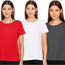 amazon brand - symbol Women Cotton Stretch Half Sleeve Round Neck Regular Fit T-Shirt (Pack of 3)-picture-46