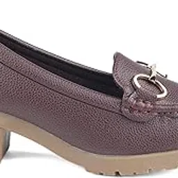 Vegan Leather Comfort Heel Loafer for Women | Stylish Slip-On Casual Office Shoes | Lightweight Heeled Footwear-image-97