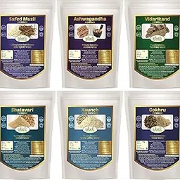 Biotic Safed Musli, Ashwagandha, Shatavari, Gokhru, Vidarikand & Kaunch Seed Powder - 300gms (50gms each)-picture-28