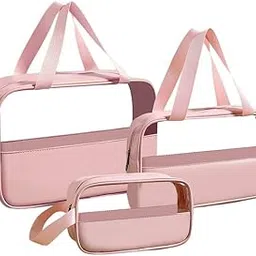 Niwlix Travel Makeup Pouch Set Toiletry Bag Cosmetic Organizer Bag for Women and Girls Toiletry Storage Kit Set of 3 - Pink-picture-28