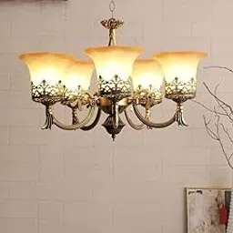kinis 5 Light Modern Design Golden Antique Jhoomar/Chandelier/Jhoomar Hanging Light/Jhoomar Ceiling Light to Décor Home/Living Room/Bedroom/Office/Dining/Cafe/Restaurants-image-3