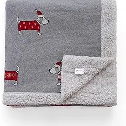 Pluchi Santa Dog Cotton Knitted Kids Single Bed Blanket with Warm Sherpa Fabric in Light Grey Color (60" x 90")-picture-30