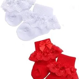 cuteably Baby Toddlers Girls Ruffle Lace Trim Cotton Soft Mesh Dress Socks, Eyelet Lace-picture-40