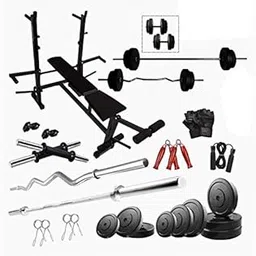 HASHTAG FITNESS Home Gym equipments 50 Kg Rubber Weight with 8in1 Gym Bench ( Black )-image-25