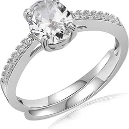 miss jo 92.5 Sterling Silver Opulent Oval Solitaire Ring, Adjustable Engagement Ring, Elegant Whites Collection, Gift for Women, BIS Hallmarked-picture-48