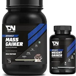 DNUTRIXN Advance Mass Gainer | High Protein with Digestive Enzyme & Multivitamin + Weight Gainer Capsules 30N | Combo Pack (1kg, Cookies & Cream)-image-9