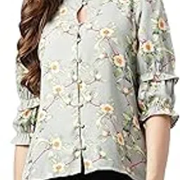 Latin Quarters Printed Casual Top for Women with Button Closure image 1