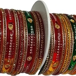 Kamaakshi Panjabi multicolour chura set with Cubic Zirconia design for women girls all occasions for wedding anniversary party-image-1