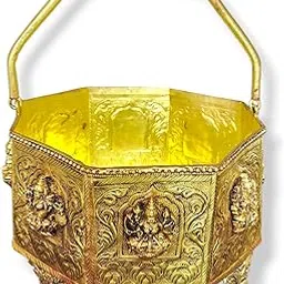 YRK Exquisite Brass Asta Lakshmi Hexagonal Flower Basket/Pooja Bowl 8 INCH-image-28