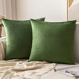 MIULEE Pack of 2 Moss Green Velvet Throw Pillow Covers 16x16 Inch Soft Solid Decorative Square Set Cushion Cases for Spring Couch Sofa Bedroom-image-30