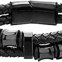 yellow chimes Handcrafted Braided Black Genuine Leather Magnetic-Clasp Wrist Band Bracelet for Men and Boys, M (YCFJBR-303GNELTH-BK)-picture-21