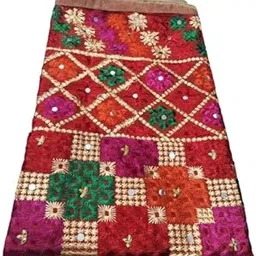 Women Stylish Mirror Worked Phulkari Dupatta Phulkari Dupatta Multicolored with Border Tissue Lace Punjab Famous Phulkari For Party,Wedding, Festival-image-23