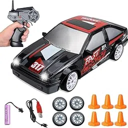 ROYAL DEALS RC Drift Cars 2.4G Remote Control Car 1:24 Scale 4WD 15KMH High Speed Electric Race Car Toy with LED Light, Battery and Drift Tires for Boys Kids and Adult (Black&Red)-picture-24