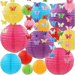 Wanna Party 7 Pcs Colorful Paper Lanterns with 3D Butterflies – Hanging Decoration Set for Birthday, Baby Shower, Valentine’s Day, Wedding & Party Celebrations-image-12