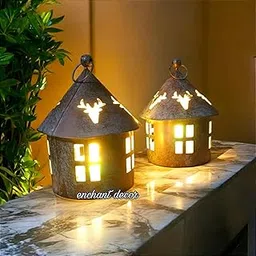 Asha Enchant Decor Metal Light House Wall Hanging Tealight Candle Holders Home Outdoor Indoor Balcony Festival Decorations Diwali Gifts Lights Home Decor Copper Color Tea Light Holder, Set of 2-image-22