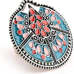 rubans Women Oxidised Silver-Plated Blue Red Enamelled Handcrafted Adjustable Finger Ring-picture-36