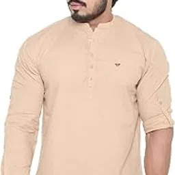 twist99 Men's Linen Chinese Collar Full Sleeve Plus Size Short Kurta-picture-14