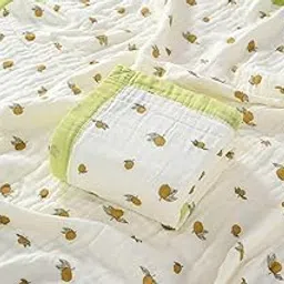 BABY STATION 100% Organic Cotton 6-Layer Muslin Baby Blanket (110x110 cm) is Super Soft, Breathable, and Gentle on Baby's Skin. Perfect for Comfort, Warmth, and Everyday use (Light Green Fruit) image 1