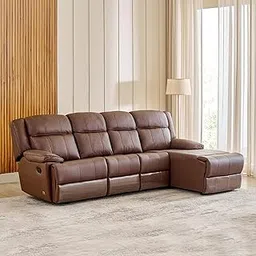 Home Centre Torino Half Leather 3-Seater Recliner with Right Chaise - Brown-picture-30