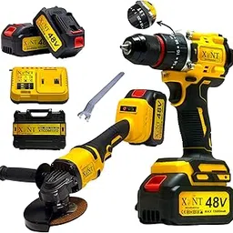 XLNT 2PCS 48V Cordless Brushless Impact Drill & Angle Grinder Combo Kit, 3 Modes Hammer Drill 10mm, 2x 15000mAh Batteries, Fast Charger, BMC Carry Case – Heavy Duty, Ergonomic, Home & Industrial-picture-11