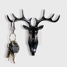 Plastic Deer Head Hanging Hook, Self Adhesive Wall Door Hook Hanger Bag Keys Sticky Holder (Black)-picture-14