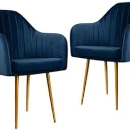 Havya Set of 2 Velvet Dining Chairs, Cushion Seat Chair for Living Room Bedroom Restaurant, Modern Contemporary Upholstered with Polished Rosegold Metal Legs_Turquoise (Blue)-picture-11
