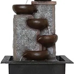 Idalia Homes Polyresin Table Top Designer Indoor 5 Artistic Steps Water Fountain for Living Room Home Decor with Yellow LED & Speed Controller Pump-picture-20