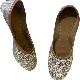 Women's Embellished Punjabi Jutti, Beaded and Jewelled Khussa Flats Golden-picture-11
