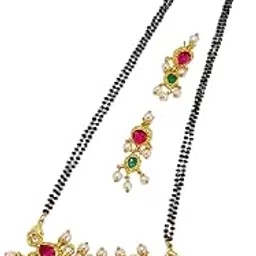 Adhira's New Gold-Plated Micropolish moti Mangalutra ||pendant mangalsutraWith Earrings(638)-picture-20