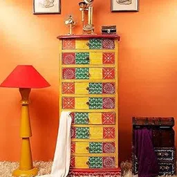 APRODZ Wooden Handpainted Chest of 9 Drawers Storage Cabinet for Living Room (Multicolor)-image-8