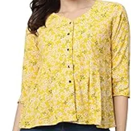 Yellow Printed I Women Top I Casual Top I Western Top I Girls Top I Rayon Top I V-Neck Top I-image-9