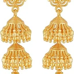 shreyadzines Traditional Temple Jewellery 18k One Gram Gold Ethnic South Indian Jhumkas Jhumka Earrings Set For Women-picture-54