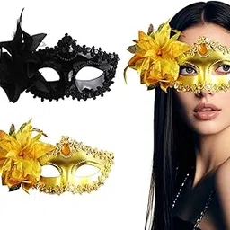 RAMONI 2pcs Masquerade Mask For Women And Men, Fashion Golden Black Eye Mask Halloween Costume for Ladies And Men, Party Mask for Women, Cosplay Halloween Mask Birthday-picture-30