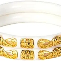 manikya City Girl 24 Ct Gold Plated Copper Latest Traditional Wedding White Shaka Bangles For Women and Girls.-picture-54