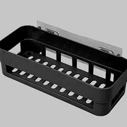 KPS Multipurpose Kitchen/Bathroom Shelf Wall Mounted No Drill Storage Rack Super Adhesive Shower Organizer Plastic Box with Sticker Hooks for Strong Support (Multicolor) Pack of 1 (Black)-picture-29