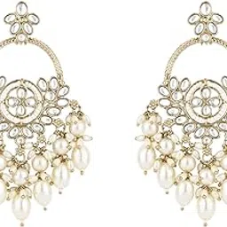 i jewels Traditional Handcrafted Kundan Pearl Chandbali Dangle Earrings for Women/Girls-picture-45