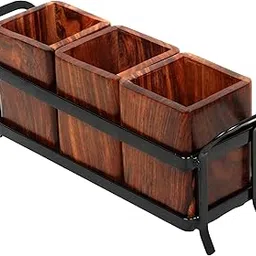 Wood Art Store Wood and Wrought Iron Holder for Dining Table, Multipurpose Stand, Table Organizer with 3 Wooden jar-picture-10