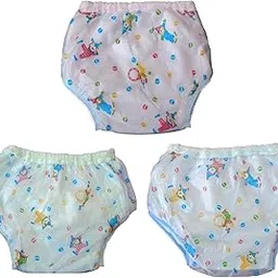 Baby Plastic Waterproof Panty Nappy Washable Reusable Baby Cloth Diaper (3-6 Months) Potty Training Underwear Multicolored Pack of 3 Pcs-picture-16