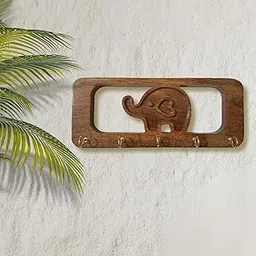 CRAFTPUR Stylish Wooden Key Holder for Wall | Cute Key Holder for Home Décor | Key Holder Stand with 5 Hooks | Wall Mounted Key Hanger (Elephant)-picture-22