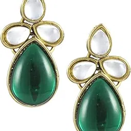karatcart 24K GoldPlated Ethnic Kundan Green Earrings Set for Women-picture-48