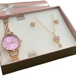 ANALOGX Rose Gold Watch and Jewelry Gift Set for Women/Girls – Elegant Pink Dial Ladies Analog Watch with Crystal Heart Pendant Necklace and Earrings – Premium Birthday/Anniversary Gift Box-picture-50