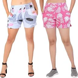 hotfits Women's Casual Cotton Shorts, Night Wear Shorts, Summer Shorts, Boxer Shorts, Soft & Comfy, lightweighted & Stylish Printed Shorts with Adjustable Waistband and Pockets - Pack of 2-picture-11