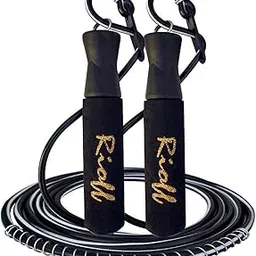 Rioff ® adjustable skipping rope with PVC wire and durable plastic handle and foam for men women kids - weight loss exercise (Black)-picture-12