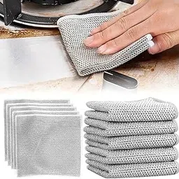 Kgeorix Steel Wire Non Scratch Dish wash Cloth Utensil Cleaner Scrub for Kitchen dishwashing Washing bartan Multipurpose dishwash Cleaning Rags. (Silver) - Pack of 5-picture-16