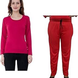 indiweaves Women Winter Wear Solid Cotton Full Sleeves T-Shirt and Fleece Warm Lower/Track Pants Pack of 2-picture-18