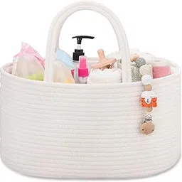 COMSE Baby Diaper Caddy Organizer, Rope Diaper Basket, Baby Car Organizer, Diaper Change Organizer, Portable Tote Bag with Divider, Baby Shower Gifts Newborn Essentials Registry Must Have, White-image-16