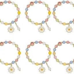 gemocracy Pastel Beaded Daisy Charm Bracelet, Multi-Color Glass Beads, Girls Fashion Jewelry, 6-Pack-picture-36