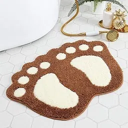 GAVI Home Decor Cute Footprint Bath Mat Bathroom Rug Mat Non Slip Feet Bath Mat Water Absorbent Bath Rug Microfiber Doormat (Brown Cute Footprint)-image-10